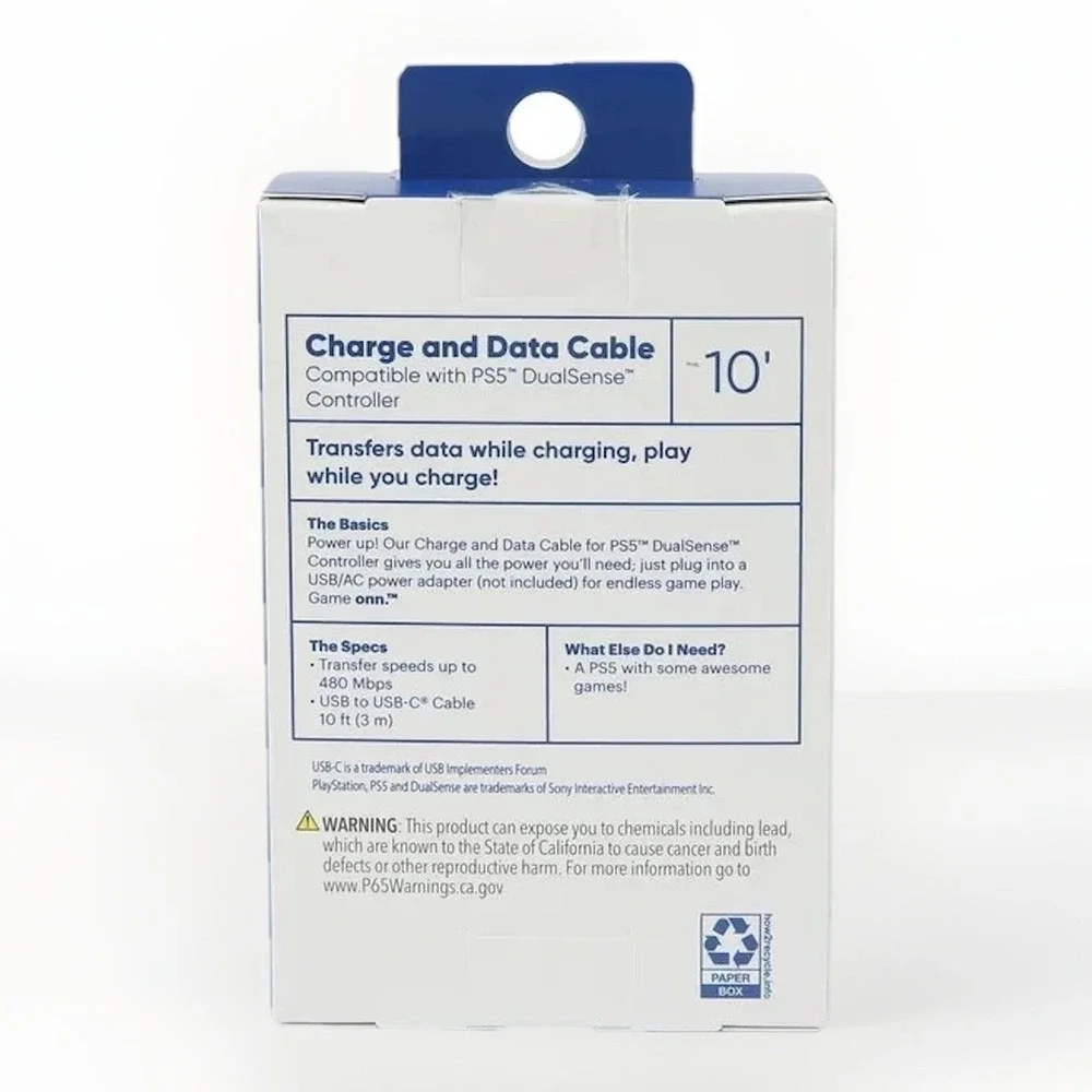 Onn 10' USB-C to USB-A‎ Charge and Data Cable for PS5 DualSense Controller 10ft
